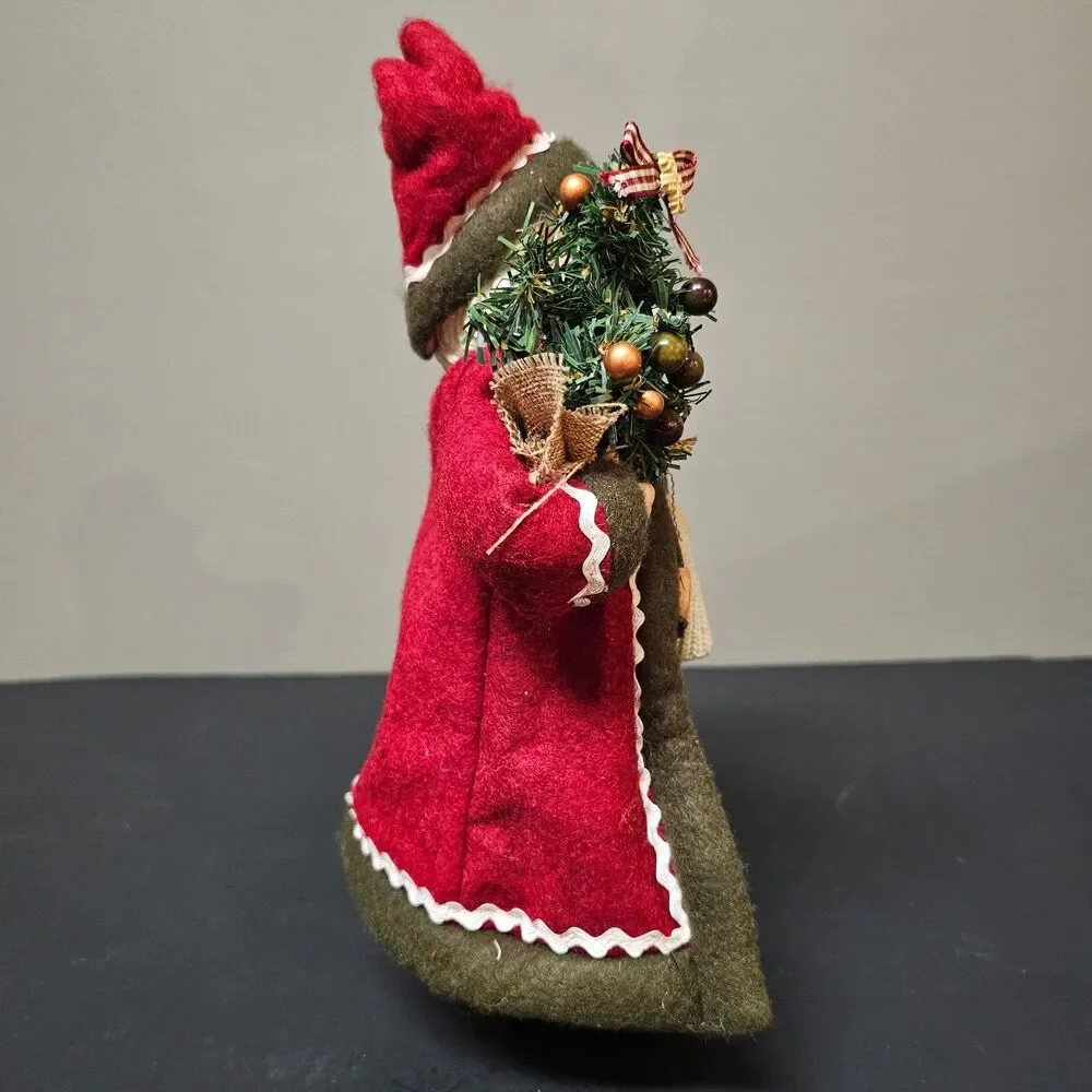 Standing Santa Figurine Holding Tree Burlap Rickrack 12